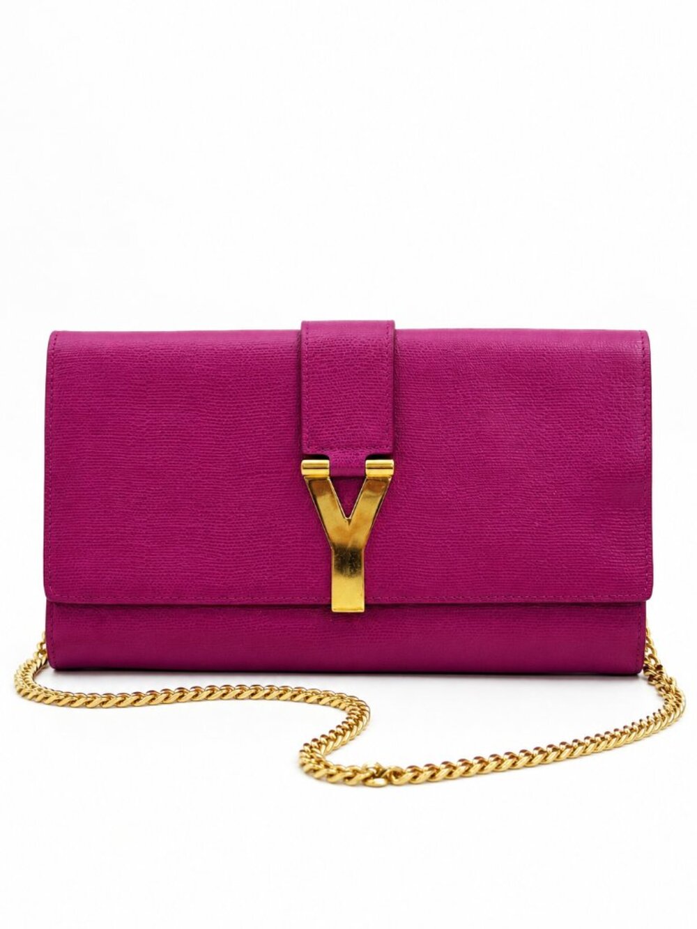 Saint Laurent YSL Vintage Y Ligne Pink Leather Clutch Chain Crossbody Bag